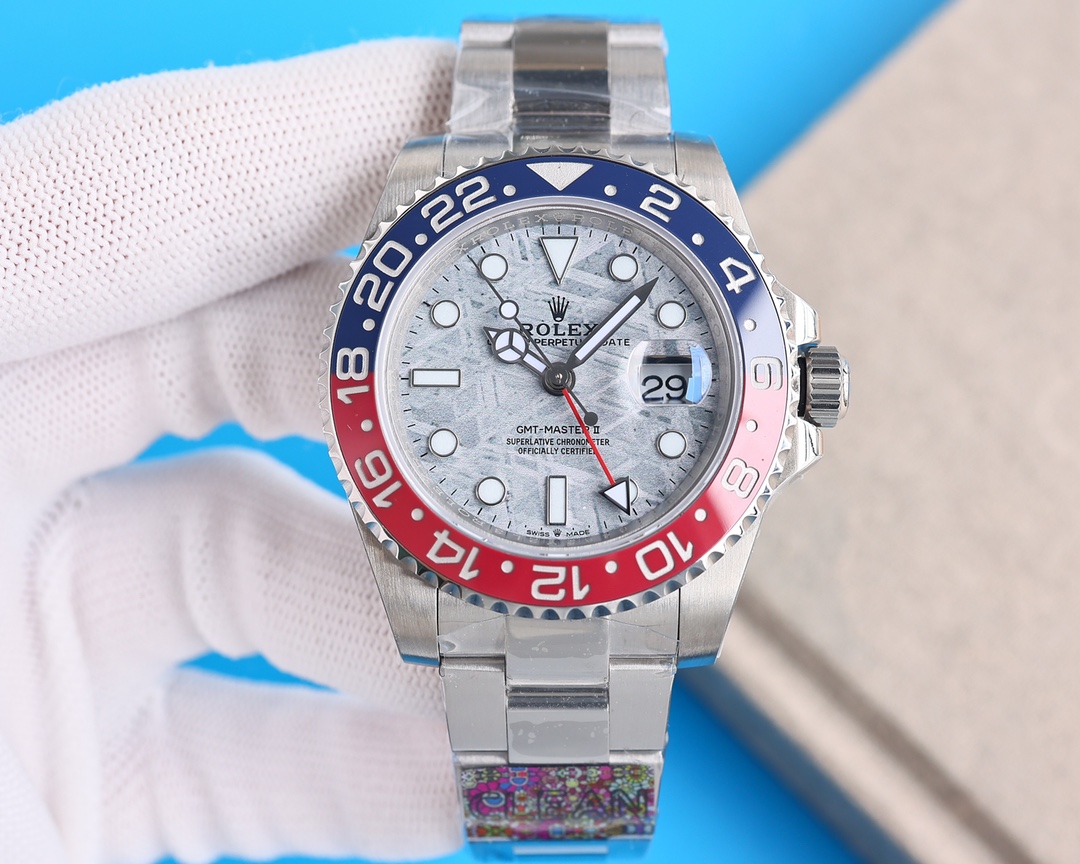 Clean Factory Rolex GMT Master Meteorite Dial Blue&Red Ceramic Bezel Oyster Bracelet 904L Steel 3186/3285 Movement - Image 2