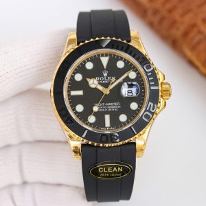 Clean Factory Rolex Yacht Master 40mm Black Dial 904L Steel Yellow Gold Case Oysterflex Rubber Strap 1:1 Best Edition 2836/3235 Movement