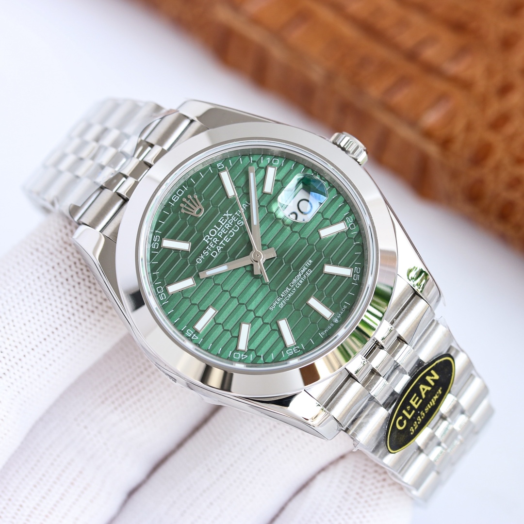 Clean Factory Rolex Datejust 126300 Green Dial Smooth Bezel Oyster/Jubilee Bracelet 904L Steel 3235 Movement 41mm Mens Watch - Image 4