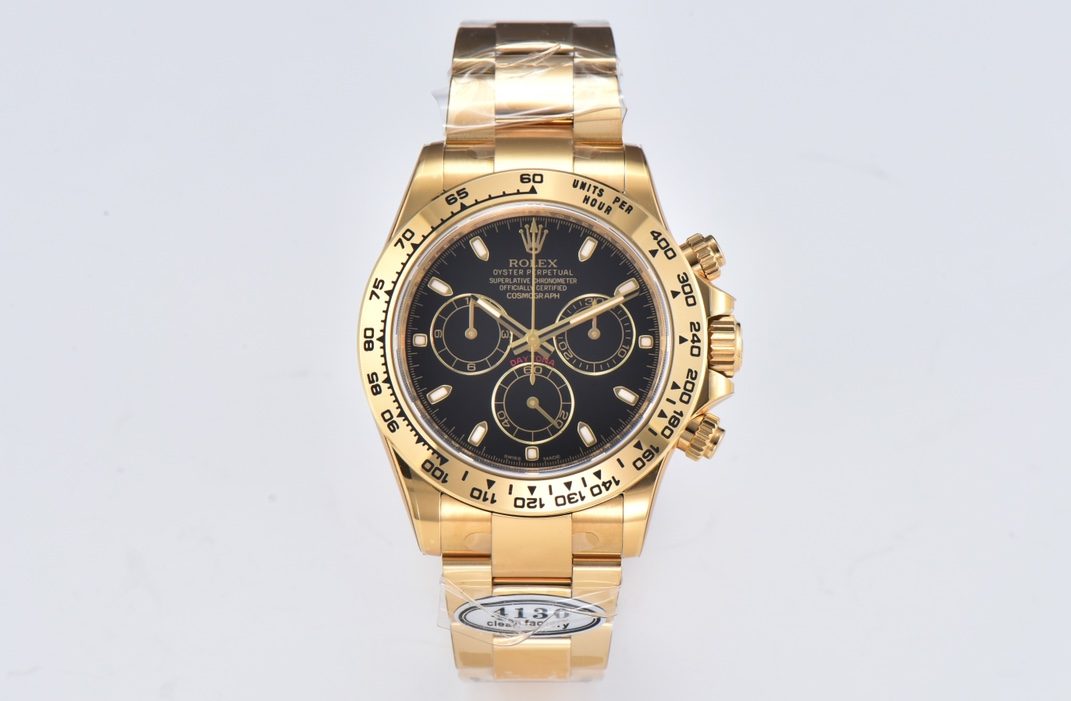 Clean Factory Rolex Daytona Chronograph Black Dial Yellow Gold Bezel&Case&Bracelet 7750/4130 Movement