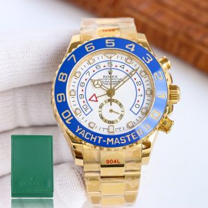 Clean Factory Rolex Yacht Master II 44mm White Dial Blue Ceramic Bezel 904L Steel Full Yellow Gold 1:1 Best Edition 7750 Movement