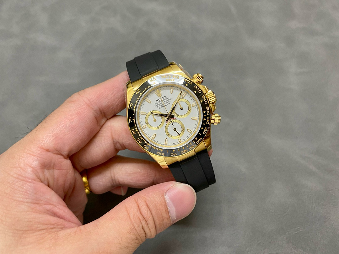 Clean Factory Rolex Daytona 126518 White&Gold&White Dial Black Ceramic Bezel Oysterflex Rubber Strap 4131 Movement - Image 5