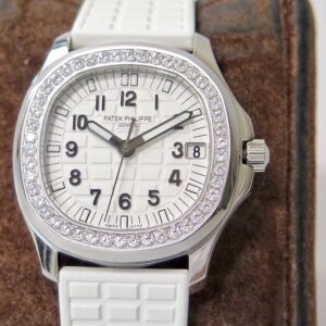PPF Factory Patek Philippe Aquanaut 5067A White Dial Diamonds Bezel Stainless Steel Case White Rubber Strap 324SC Movement 35.6mm