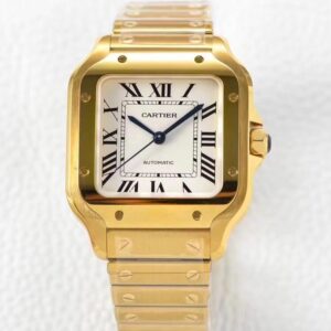 BV Factory Cartier De Santos 35.1mm White Dial Yellow Gold Bezel&Case&Bracelet 1847 MC Movement 35.1mm