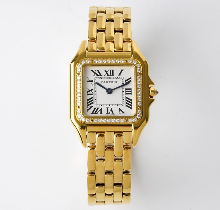 BV Factory Cartier Panthère 27mm White Dial Diamonds Bezel Yellow Gold Case&Bracelet Swiss Quartz Movement 27X37mm