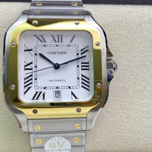 BV Factory Cartier De Santos 39.8mm White Dial Yellow Gold Bezel 316L Steel Case&Bracelet 1847 MC Movement 39.8X47.5X9.08mm