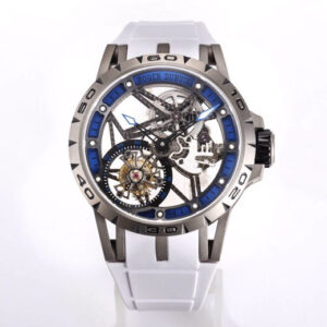 BBR Factory Roger Dubuis Blue Skeleton Dial Titanium Case White Rubber Strap Manual Winding Tourbillon Movement 45mm