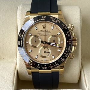 BT Factory Rolex Daytona Chronograph 116518 Yellow Gold Dial Ceramic Bezel Yellow Gold Case Rubber Strap 4130 Movement 40mm