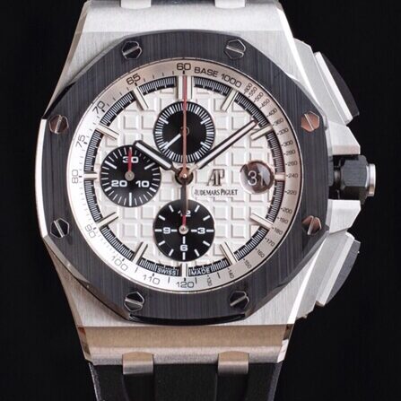 APF Factory Audemars Piguet Royal Oak Offshore 26400 White&Black Dial Black Ceramic Bezel 316L Steel Case Rubber Strap 3126 Movement 44mm