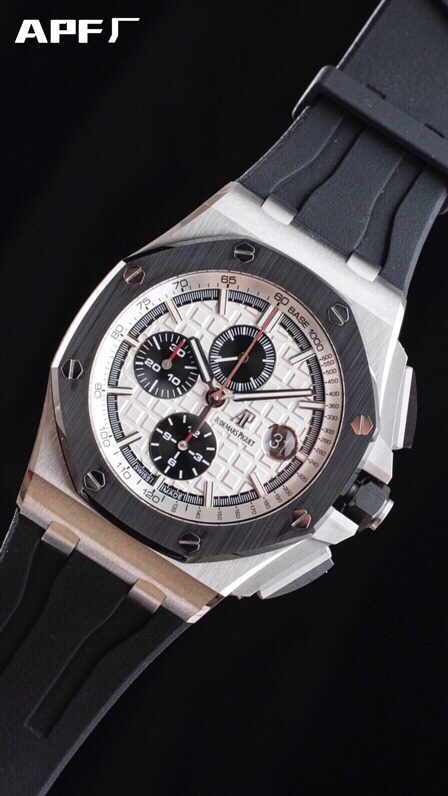 APF Factory Audemars Piguet Royal Oak Offshore 26400 White&Black Dial Black Ceramic Bezel 316L Steel Case Rubber Strap 3126 Movement 44mm - Image 4