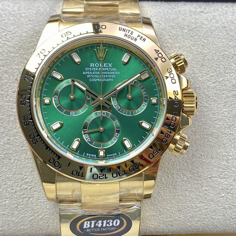 BT Factory Rolex Daytona Chronograph 116508 Green Dial Yellow Gold Bezel&Case 4130 Movement 40mm