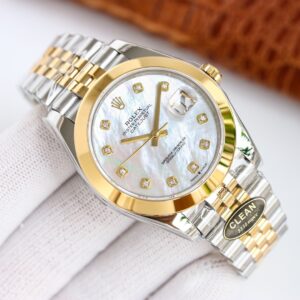 Clean Factory Rolex Datejust 126303 White MOP Diamond Dial Domed Yellow Gold Bezel Oyster/Jubilee Bracelet 904L Steel 3235 Movement 41mm Mens Watch