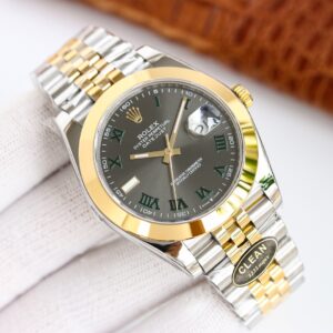 Clean Factory Rolex Datejust 126303 Wimbledon Slate Roman Dial Domed Yellow Gold Bezel Oyster/Jubilee Bracelet 904L Steel 3235 Movement 41mm Mens Watch