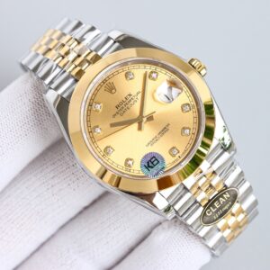 Clean Factory Rolex Datejust 126303 Champagne Diamond Dial Domed Bezel 41mm Oyster/Jubilee Bracelet Watch 904L Steel And Yellow Gold 3235 Movement