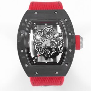 KV Factory Richard Mille RM055 Carbon Fiber Case Skeleton Dial Red Nylon Strap RMUL2 Movement 50mm