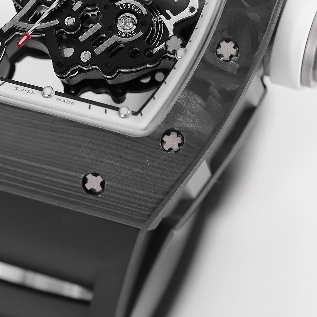 KV Factory Richard Mille RM055 Carbon Fiber Case Skeleton Dial Black Rubber Strap RMUL2 Movement 50mm - Image 4
