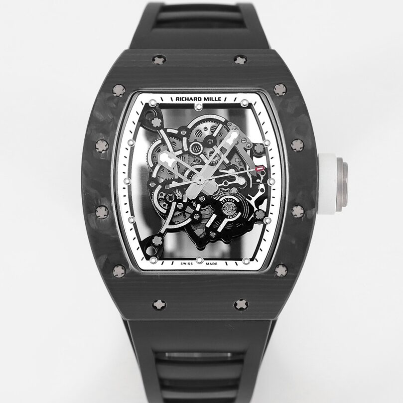 KV Factory Richard Mille RM055 Carbon Fiber Case Skeleton Dial Black Rubber Strap RMUL2 Movement 50mm