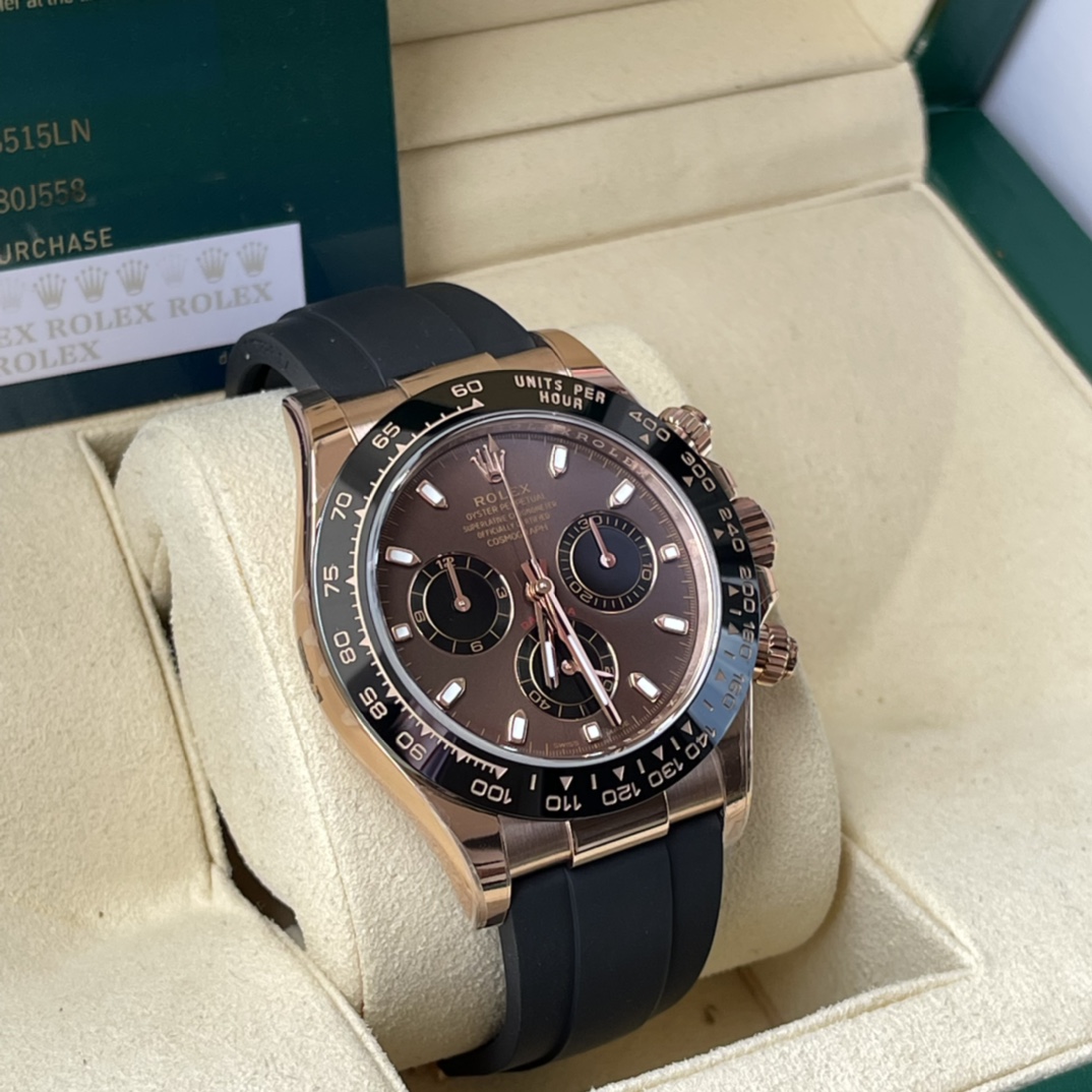 BT Factory Rolex Daytona Chronograph 116515 Chocolate&Black Dial Ceramic Bezel Everose Gold Case Rubber Strap 4130 Movement 40mm - Image 3