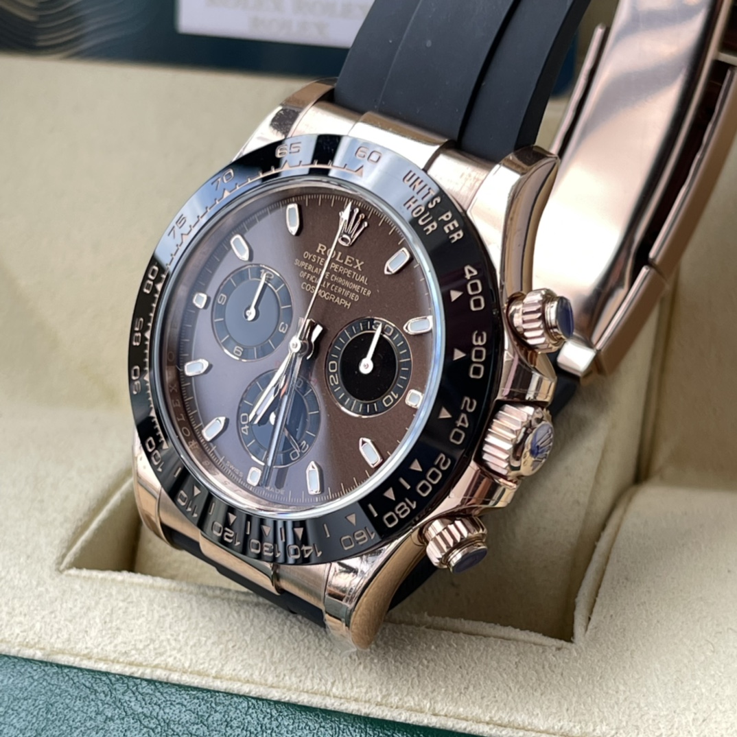 BT Factory Rolex Daytona Chronograph 116515 Chocolate&Black Dial Ceramic Bezel Everose Gold Case Rubber Strap 4130 Movement 40mm - Image 5