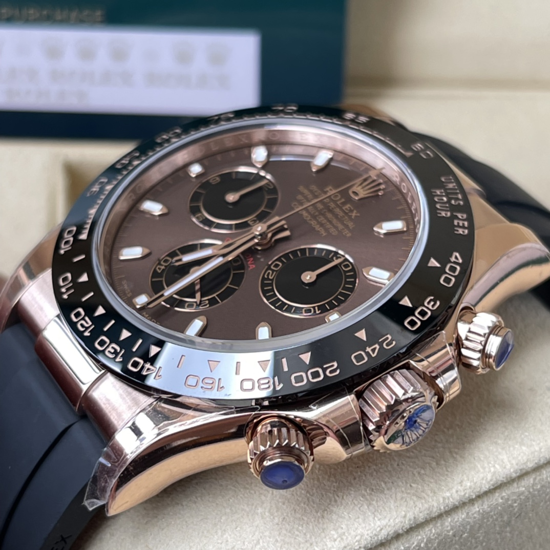 BT Factory Rolex Daytona Chronograph 116515 Chocolate&Black Dial Ceramic Bezel Everose Gold Case Rubber Strap 4130 Movement 40mm - Image 7