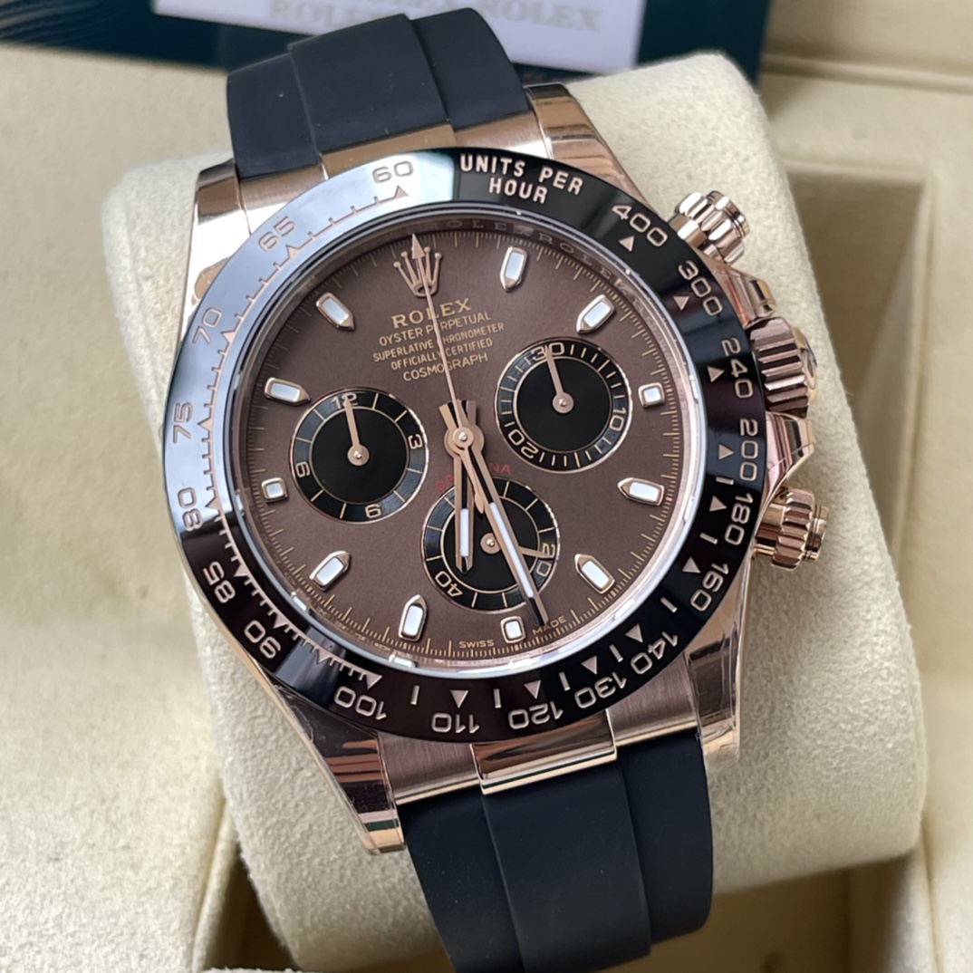 BT Factory Rolex Daytona Chronograph 116515 Chocolate&Black Dial Ceramic Bezel Everose Gold Case Rubber Strap 4130 Movement 40mm - Image 2