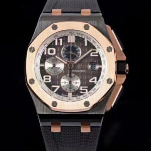 APF Factory Audemars Piguet Royal Oak Offshore 26405 Black&Silver Dial Rose Gold Bezel Ceramic Case Rubber Strap 3126 Movement 44mm