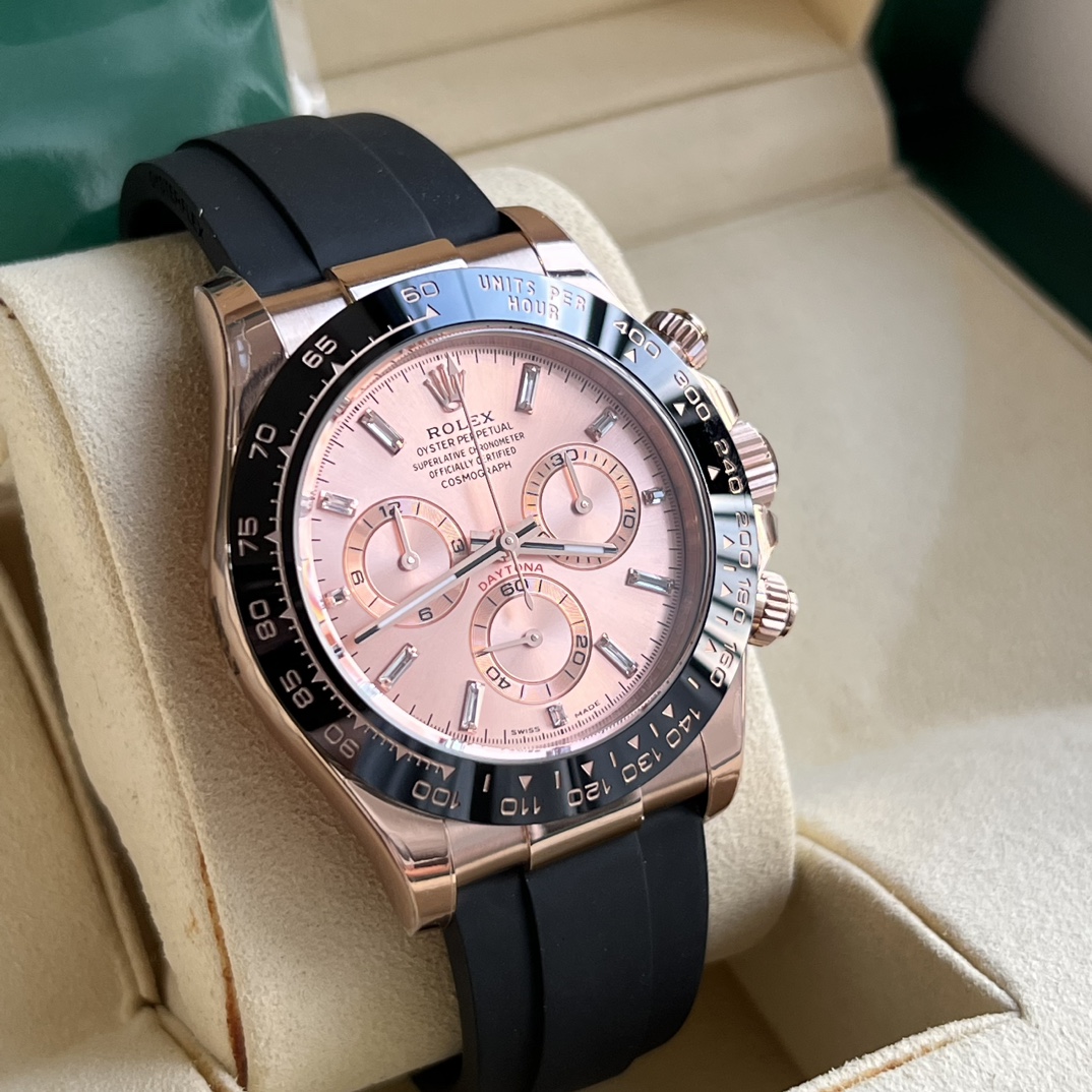 BT Factory Rolex Daytona Chronograph 116515 Everose Gold Dial With Diamonds Ceramic Bezel Everose Gold Case Rubber Strap 4130 Movement 40mm - Image 4