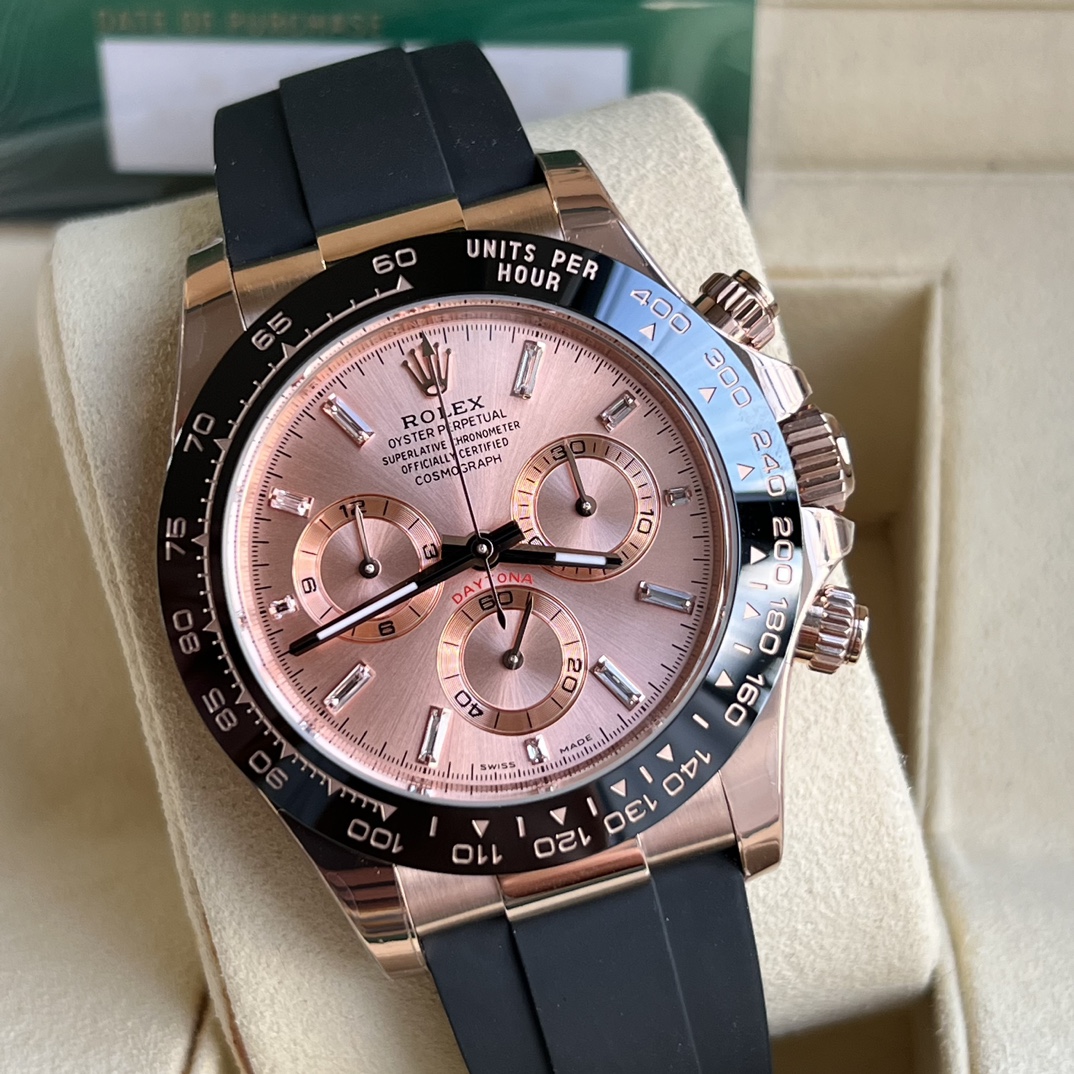 BT Factory Rolex Daytona Chronograph 116515 Everose Gold Dial With Diamonds Ceramic Bezel Everose Gold Case Rubber Strap 4130 Movement 40mm - Image 2