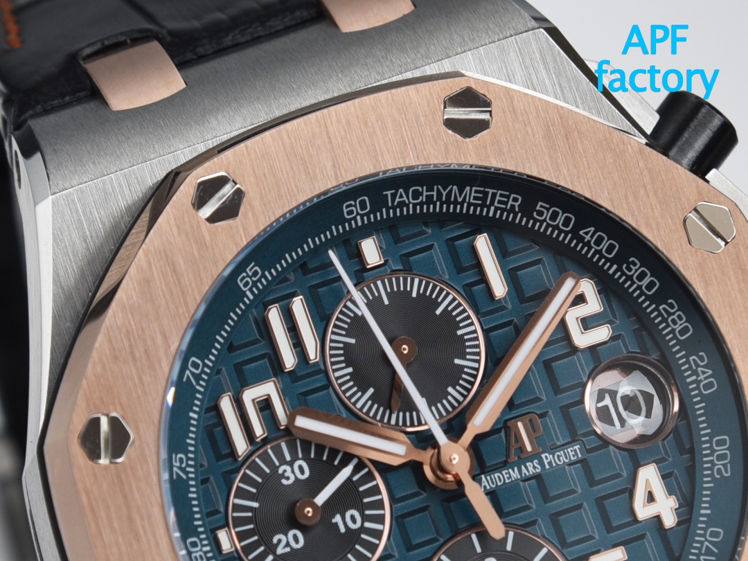 APF Factory Audemars Piguet Royal Oak Offshore 26470 Blue&Black Rose Gold Bezel 316L Steel Case Leather Strap 3126 Movement 42mm - Image 5
