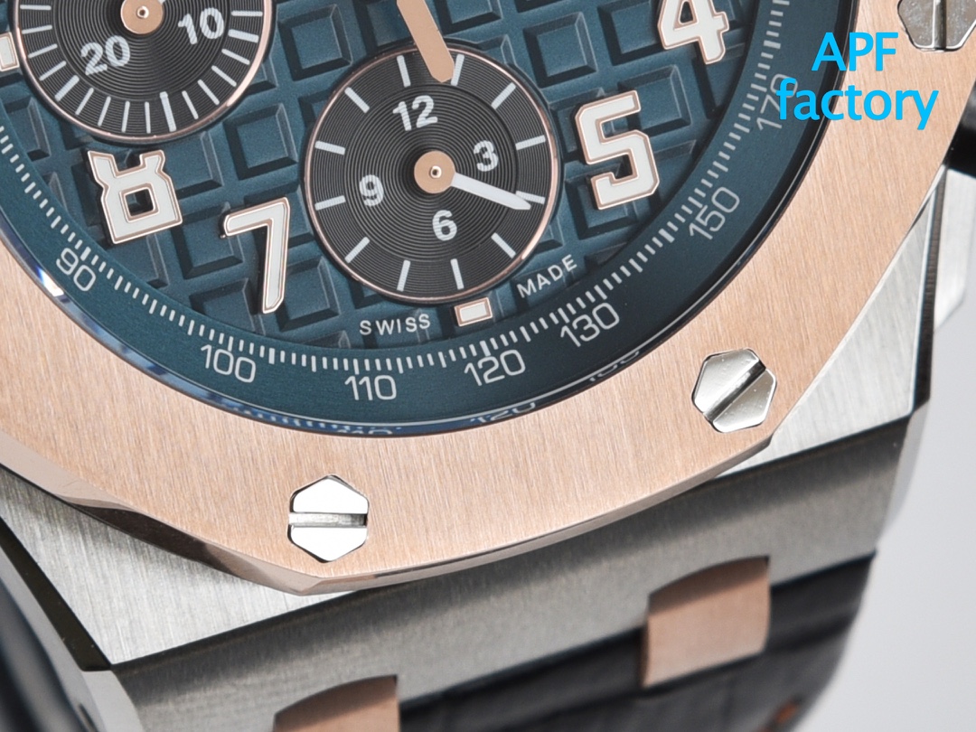 APF Factory Audemars Piguet Royal Oak Offshore 26470 Blue&Black Rose Gold Bezel 316L Steel Case Leather Strap 3126 Movement 42mm - Image 4