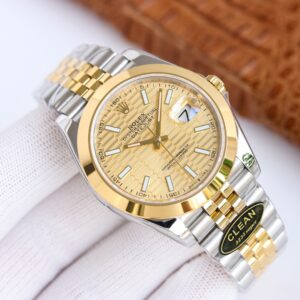 Clean Factory Rolex Datejust 126303 Champagne Motif Index Dial Domed Bezel 41mm Oyster/Jubilee Bracelet Watch 904L Steel And Yellow Gold 3235 Movement