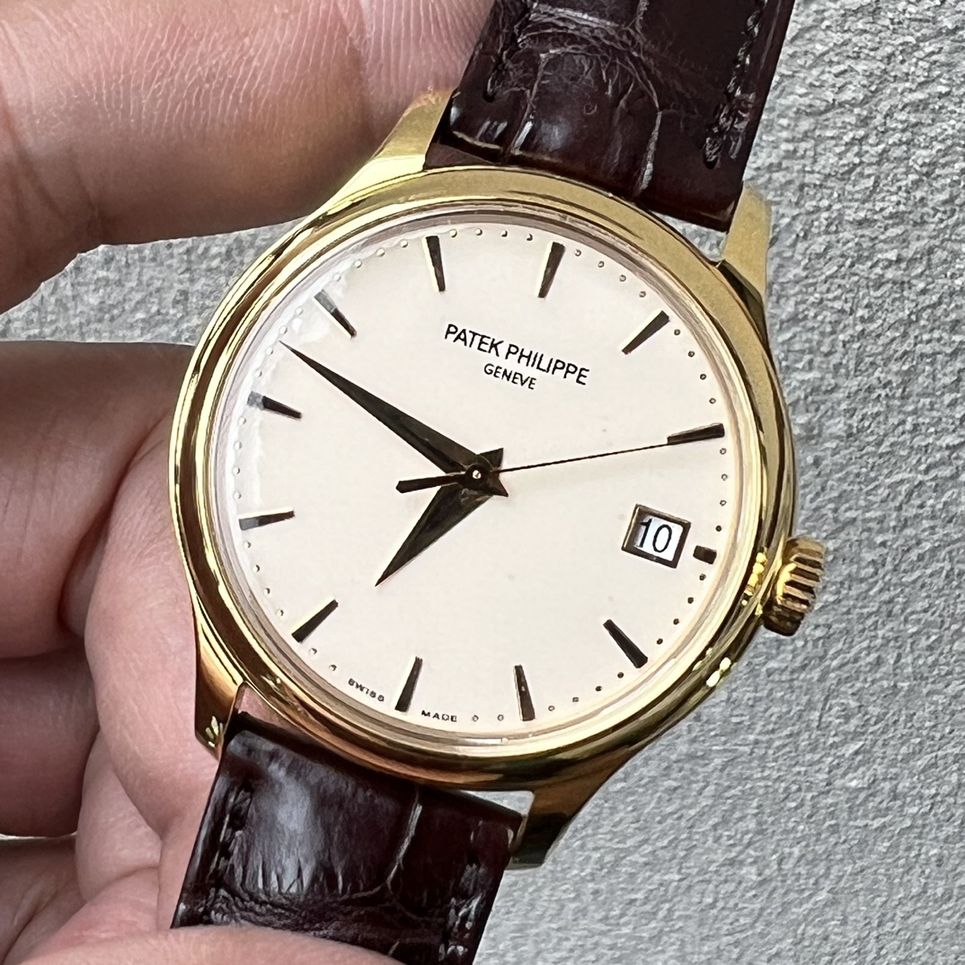 3K Factory Patek Philippe Calatrava 5227 Beige Dial Yellow Gold Bezel Leather Strap 324C Movement 39mm - Image 3