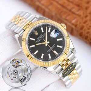 Clean Factory Rolex Datejust 126333 Black Dial Fluted Yellow Gold Bezel Oyster/Jubilee Bracelet 904L Steel 3235 Movement 41mm Mens Watch