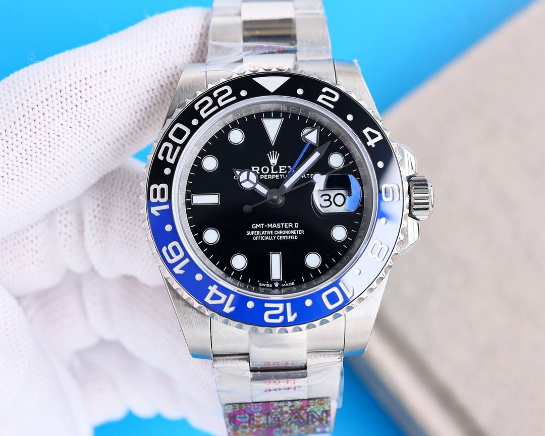 Clean Factory Rolex GMT Master Batman Black Dial Black & Blue Ceramic Bezel Jubilee Bracelet 904L Steel 3186/3285 Movement - Image 4