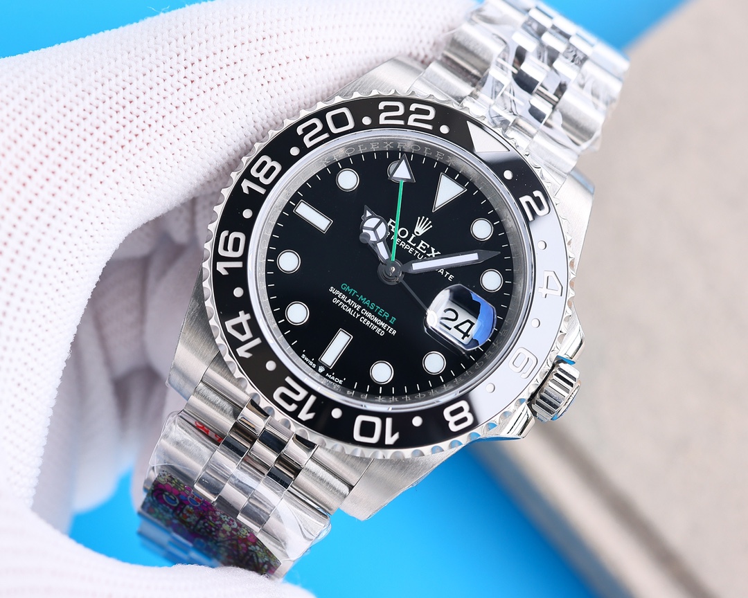 Clean Factory Rolex GMT Master Black Dial Black Ceramic Bezel Jubilee Bracelet 904L Steel 3186/3285 Movement - Image 4