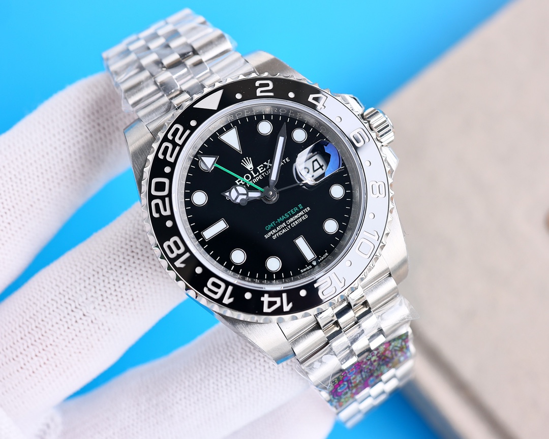 Clean Factory Rolex GMT Master Black Dial Black Ceramic Bezel Jubilee Bracelet 904L Steel 3186/3285 Movement - Image 5