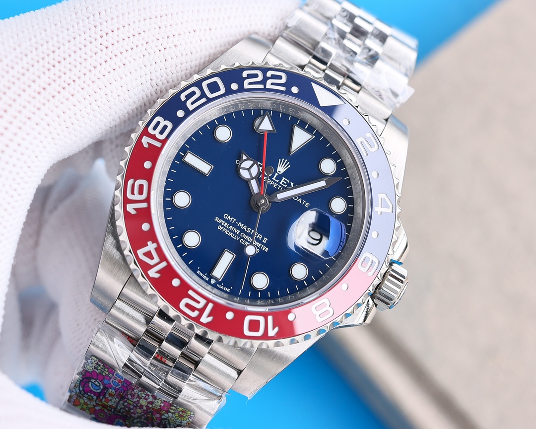 Clean Factory Rolex GMT Master Blue Dial Blue & Red Ceramic Bezel Oyster Bracelet 904L Steel 3186/3285 Movement - Image 7