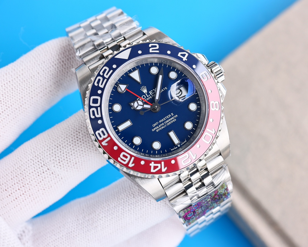 Clean Factory Rolex GMT Master Blue Dial Blue & Red Ceramic Bezel Oyster Bracelet 904L Steel 3186/3285 Movement - Image 6
