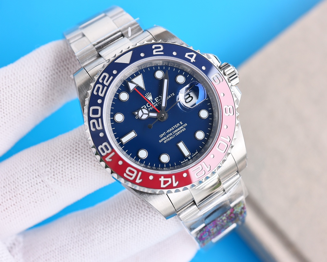 Clean Factory Rolex GMT Master Blue Dial Blue & Red Ceramic Bezel Oyster Bracelet 904L Steel 3186/3285 Movement - Image 3