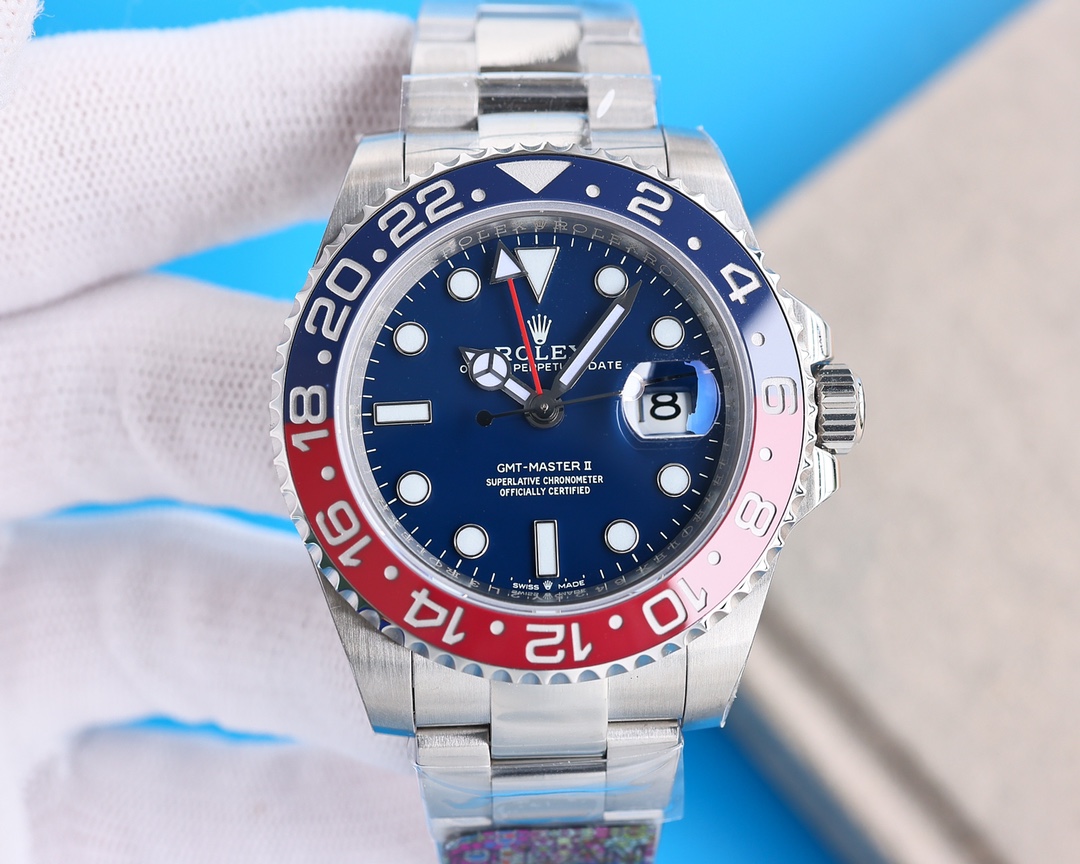 Clean Factory Rolex GMT Master Blue Dial Blue & Red Ceramic Bezel Oyster Bracelet 904L Steel 3186/3285 Movement - Image 2