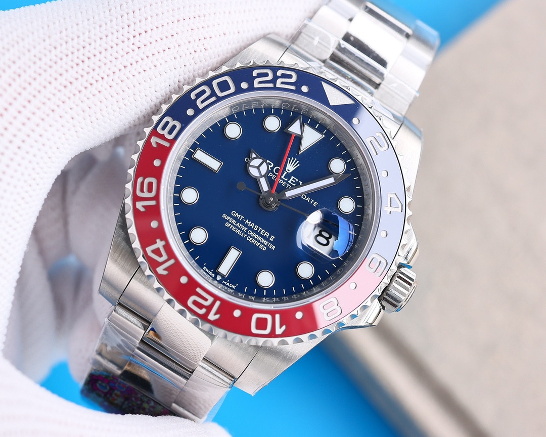 Clean Factory Rolex GMT Master Blue Dial Blue & Red Ceramic Bezel Oyster Bracelet 904L Steel 3186/3285 Movement - Image 4