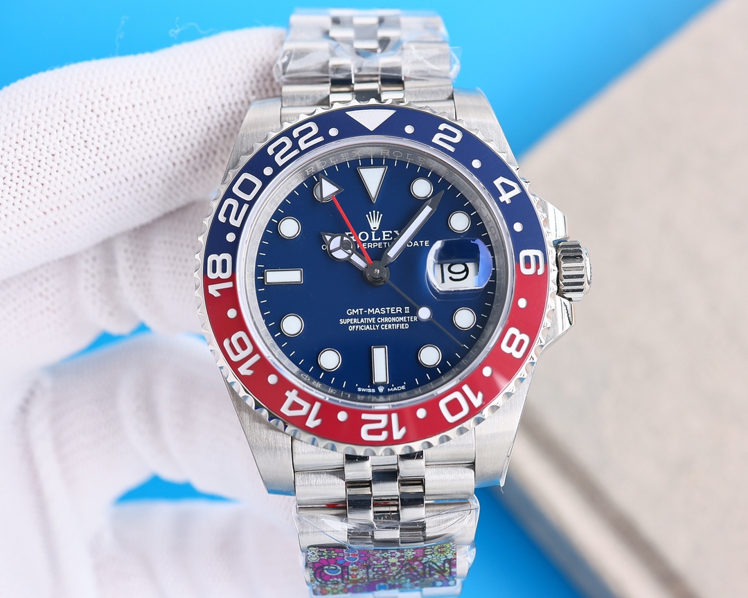 Clean Factory Rolex GMT Master Blue Dial Blue & Red Ceramic Bezel Oyster Bracelet 904L Steel 3186/3285 Movement - Image 5
