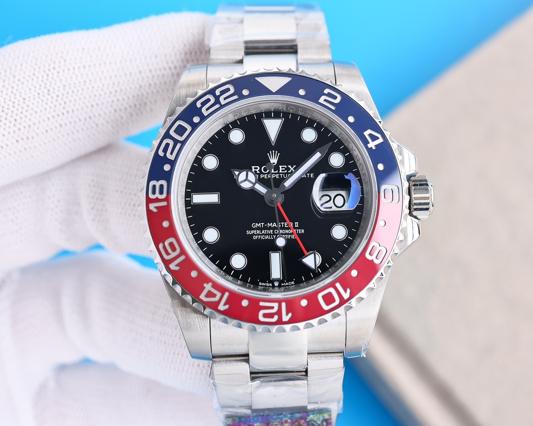 Clean Factory Rolex "Pepsi" GMT Master Black Dial Blue & Red Ceramic Bezel Oyster Bracelet 904L Steel 3186/3285 Movement - Image 2