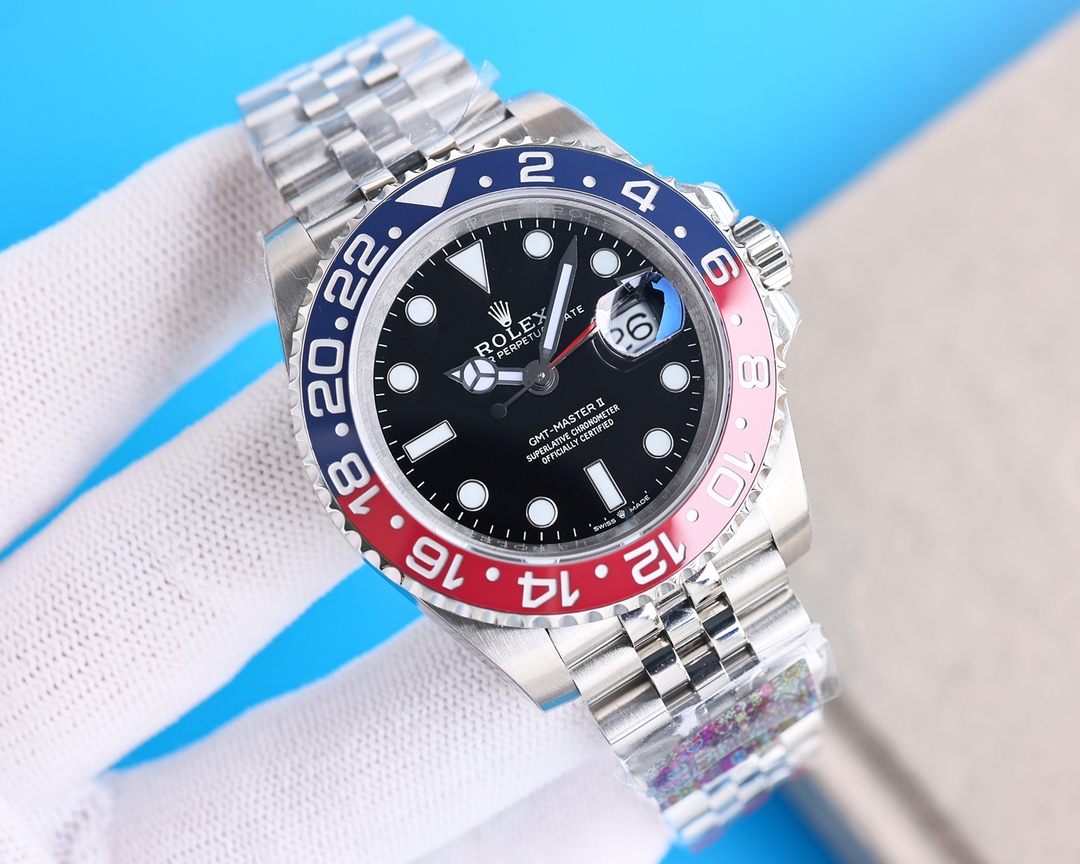 Clean Factory Rolex "Pepsi" GMT Master Black Dial Blue & Red Ceramic Bezel Oyster Bracelet 904L Steel 3186/3285 Movement - Image 6