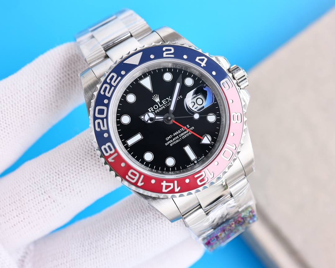 Clean Factory Rolex "Pepsi" GMT Master Black Dial Blue & Red Ceramic Bezel Oyster Bracelet 904L Steel 3186/3285 Movement - Image 4