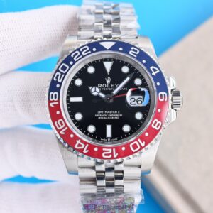 Clean Factory Rolex "Pepsi" GMT Master Black Dial Blue & Red Ceramic Bezel Jubilee Bracelet 904L Steel 3186/3285 Movement