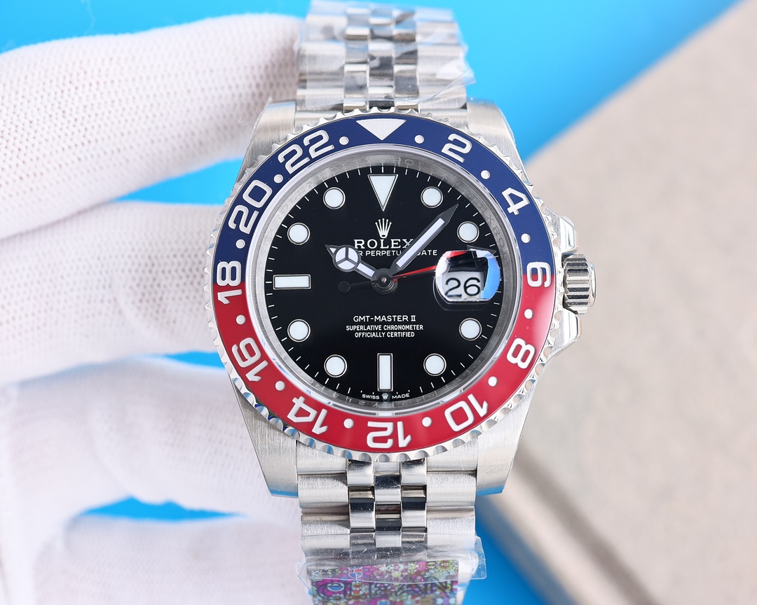 Clean Factory Rolex "Pepsi" GMT Master Black Dial Blue & Red Ceramic Bezel Oyster Bracelet 904L Steel 3186/3285 Movement - Image 5