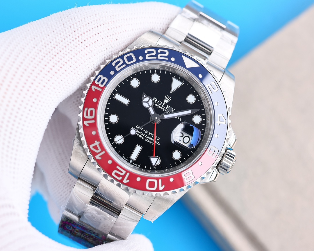 Clean Factory Rolex "Pepsi" GMT Master Black Dial Blue & Red Ceramic Bezel Oyster Bracelet 904L Steel 3186/3285 Movement - Image 3