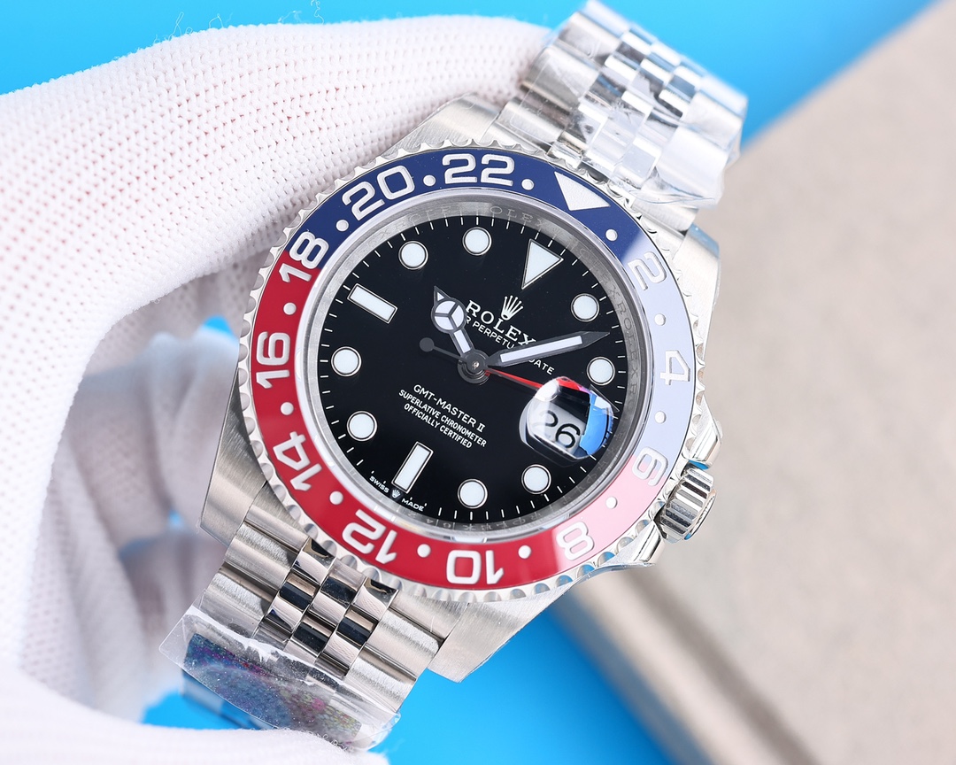Clean Factory Rolex "Pepsi" GMT Master Black Dial Blue & Red Ceramic Bezel Oyster Bracelet 904L Steel 3186/3285 Movement - Image 7