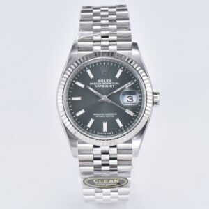 Clean Factory Rolex Datejust 36 Grey Dial Fluted Bezel Jubilee Bracelet 904L Steel 3235 Movement